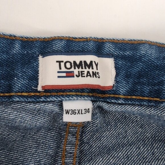 Tommy Jeans Men's Blue Denim Jeans Straight Loose Fit Big Logo, 36W/34L - Picture 4 of 10